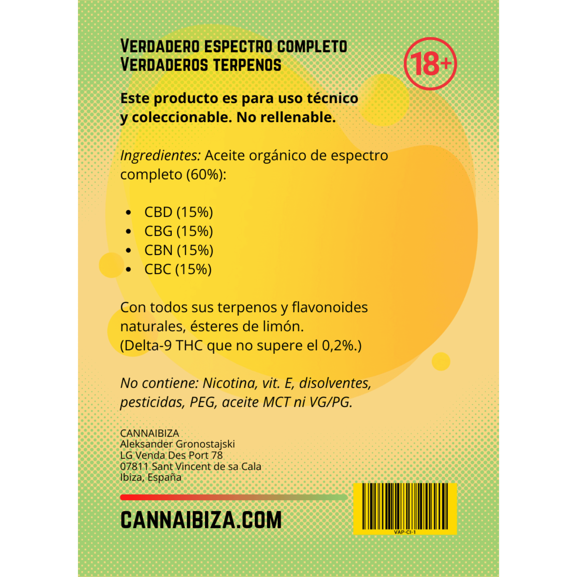 Full Spectrum Vape Cartridge 60% / 600mg CannaIbiza Full Spectrum Vape Cartridge 60% / 600mg CannaIbiza